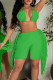 Green Sexy Solid Tassel Patchwork Halter Sleeveless Two Pieces