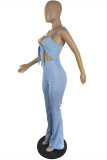 Orange Fashion Sexy Solid Hollowed Out Backless Spaghetti Strap Skinny Jumpsuits