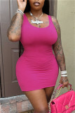 Rose Red Sexy Casual Solid Basic U Neck Vest Dress