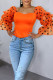 Orange Fashion Casual Dot Print Patchwork V Neck Tops