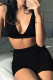 Black Sexy Casual Solid Basic V Neck Sleeveless Two Pieces