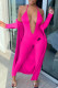 Rose Red Fashion Street Print Patchwork V Neck Long Sleeve Two Pieces