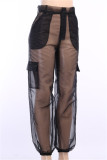 White Sexy Casual Solid Patchwork See-through Regular High Waist Trousers