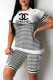 White Fashion Casual Print Patchwork O Neck Short Sleeve Two Pieces