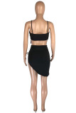 Black Fashion Sexy Solid Bandage Backless Spaghetti Strap Sleeveless Two Pieces