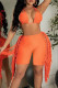 Tangerine Red Sexy Solid Tassel Patchwork Halter Sleeveless Two Pieces