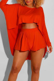 Watermelon Red Casual Street Solid Patchwork Asymmetrical O Neck Long Sleeve Two Pieces