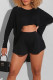 Black Casual Street Solid Patchwork Asymmetrical O Neck Long Sleeve Two Pieces