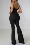 Orange Fashion Sexy Solid Hollowed Out Backless Spaghetti Strap Skinny Jumpsuits