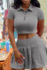 Grey Fashion Casual Solid Fold Turndown Collar Short Sleeve Two Pieces