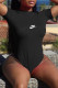 Black Fashion Sexy Print Backless O Neck Bodysuits