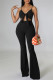 Black Fashion Sexy Solid Hollowed Out Backless Spaghetti Strap Skinny Jumpsuits