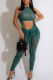 Ink Green Fashion Sexy Solid Bandage See-through O Neck Sleeveless Two Pieces