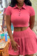 Pink Fashion Casual Solid Fold Turndown Collar Short Sleeve Two Pieces