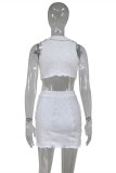 Light Blue Sexy Casual Solid Vests Asymmetrical Turndown Collar Sleeveless Two Pieces