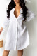White Fashion Casual Solid Letter Without Belt Turndown Collar Shirt Dress Dresses