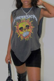 Grey Fashion Casual Print Basic O Neck T-Shirts