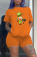 Orange Fashion Casual Print Basic O Neck Short Sleeve Two Pieces