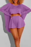 Watermelon Red Casual Street Solid Patchwork Asymmetrical O Neck Long Sleeve Two Pieces