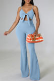 Orange Fashion Sexy Solid Hollowed Out Backless Spaghetti Strap Skinny Jumpsuits