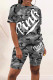 Grey Fashion Casual Letter Camouflage Print Basic O Neck Short Sleeve Two Pieces