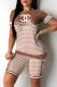 Brown Fashion Casual Print Patchwork O Neck Short Sleeve Two Pieces