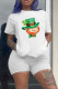 White Fashion Casual Print Basic O Neck Short Sleeve Two Pieces