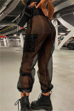White Sexy Casual Solid Patchwork See-through Regular High Waist Trousers