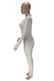 Beige Fashion Casual Letter Embroidery Basic Zipper Collar Skinny Jumpsuits
