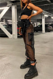 White Sexy Casual Solid Patchwork See-through Regular High Waist Trousers