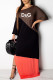 Orange Fashion Casual Letter Patchwork O Neck Irregular Dress Dresses