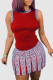 Burgundy Casual Print Patchwork O Neck Sleeveless Two Pieces