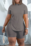 Royal Blue Casual Solid Patchwork Frenulum Asymmetrical O Neck Short Sleeve Two Pieces