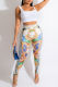 White Sexy Casual Print Vests Pants U Neck Sleeveless Three-piece Set (With Headscarf)