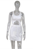 Light Blue Sexy Casual Solid Vests Asymmetrical Turndown Collar Sleeveless Two Pieces