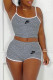 Grey Fashion Sportswear Print Patchwork Spaghetti Strap Sleeveless Two Pieces