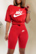 Red Fashion Sportswear Print Letter O Neck Short Sleeve Two Pieces