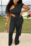 Orange Fashion Casual Solid Hollowed Out Asymmetrical O Neck Short Sleeve Two Pieces