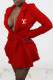 Red Fashion Street Print Letter V Neck Irregular Dress Dresses