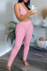 Pink Fashion Casual Solid Vests Pants V Neck Sleeveless Two Pieces