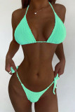 Fluorescent Green Fashion Sexy Solid Bandage Backless Swimwears (With Paddings)