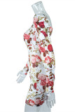 Multicolor Fashion Sexy Print Basic V Neck Long Sleeve Dresses