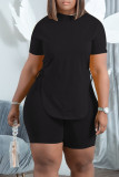Royal Blue Casual Solid Patchwork Frenulum Asymmetrical O Neck Short Sleeve Two Pieces