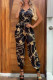 Black Fashion Casual Print Patchwork Spaghetti Strap Jumpsuits