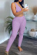 Purple Fashion Casual Solid Vests Pants V Neck Sleeveless Two Pieces