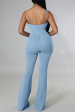 Orange Fashion Sexy Solid Hollowed Out Backless Spaghetti Strap Skinny Jumpsuits