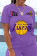 Purple Fashion Casual Print Letter O Neck T-Shirts