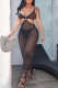 Black Sexy Solid Tassel Hollowed Out Patchwork Halter Beach Dresses