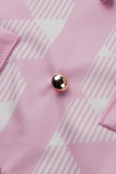 Pink Sexy Plaid Print Patchwork Buckle U Neck Pencil Skirt Dresses
