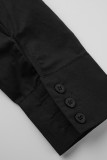 Black Fashion Sexy Solid Split Joint Buckle Asymmetrical Turndown Collar Tops